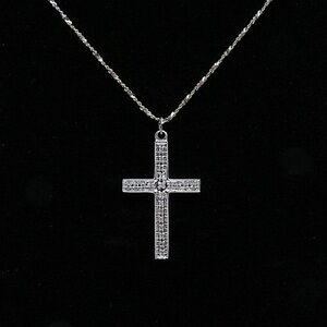 14k White Gold Diamond Cross Pendant Necklace 22”